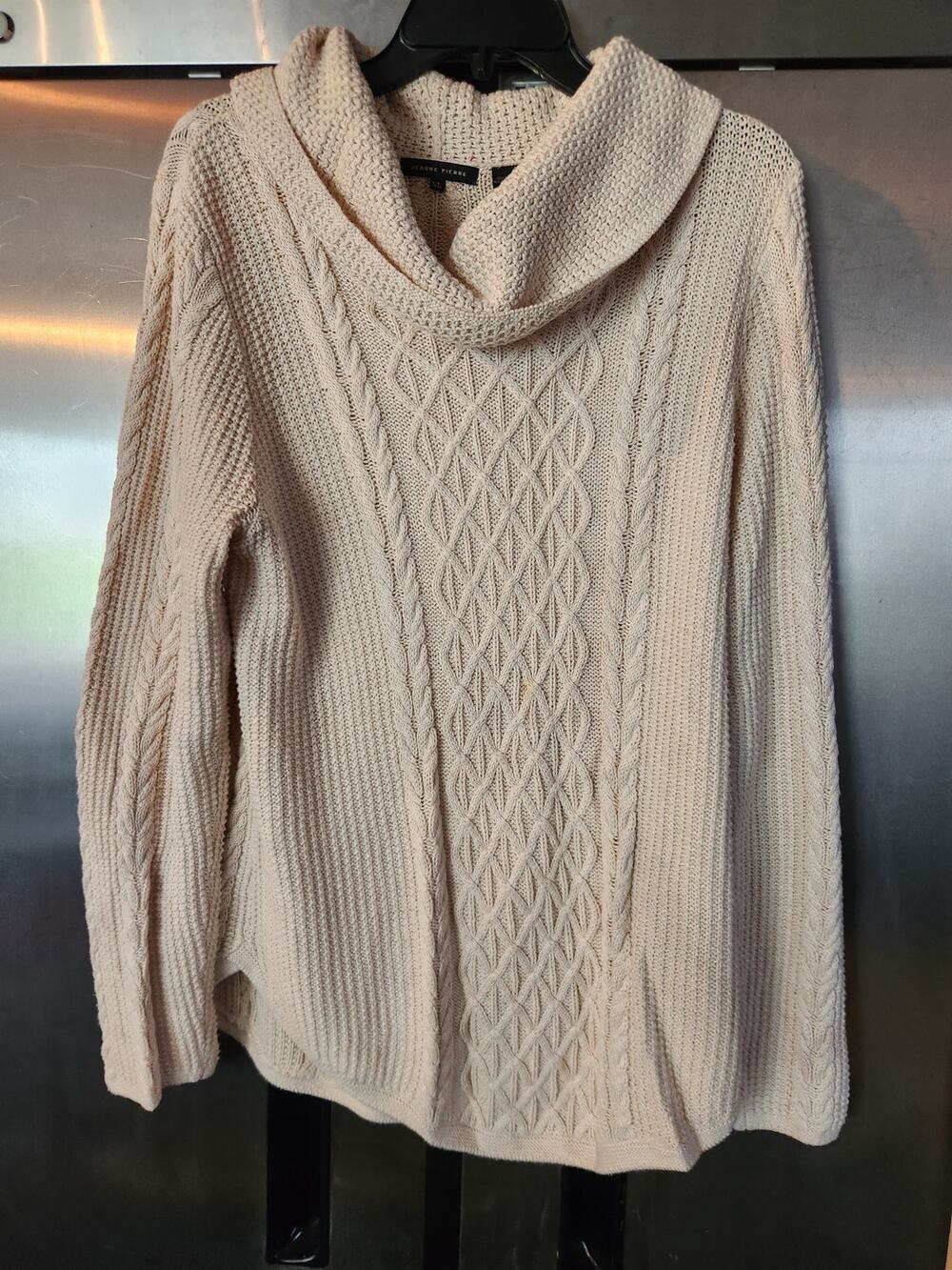 Jeanne Pierre Women's Cowl Neck Cable Knit Sweater Size XL Cream Cotton